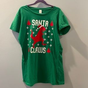 Santa Claws Dinosaur T shirt Holiday S